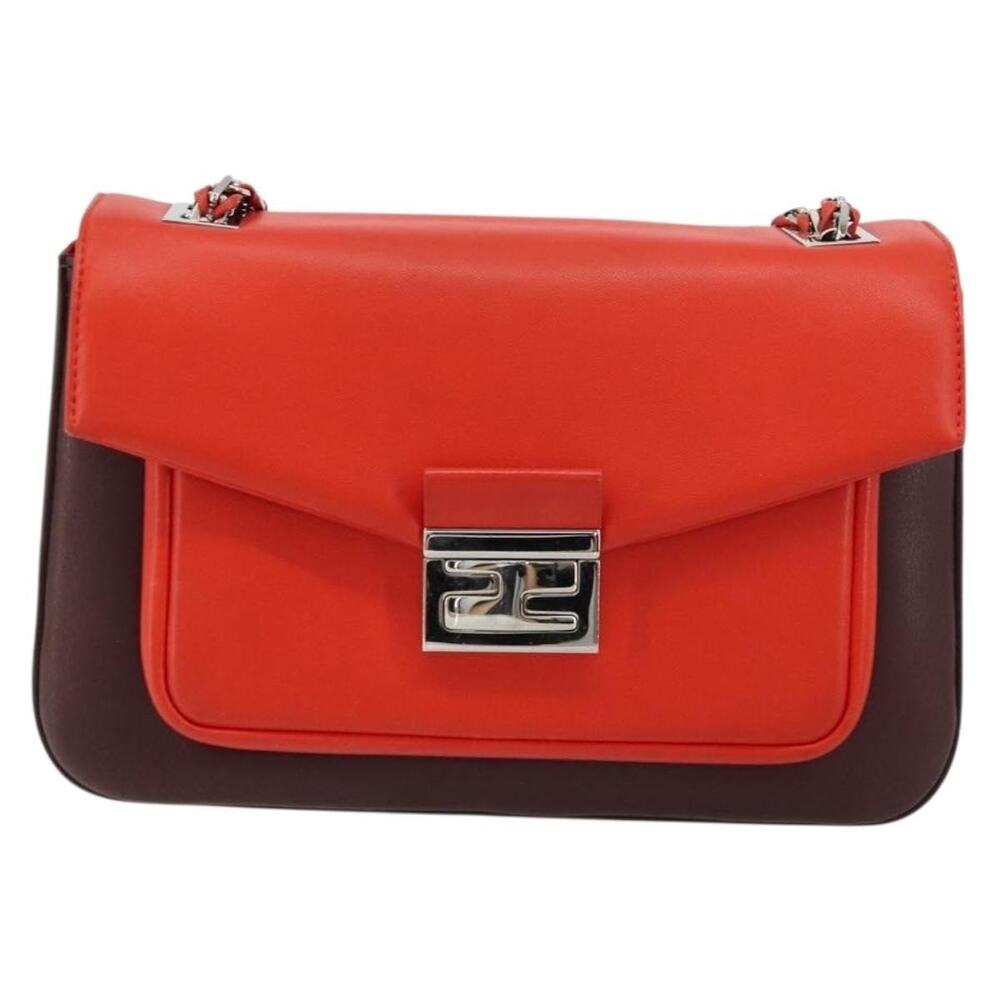 Fendi Leather Chain Beebaguette Shoulder Bag Red